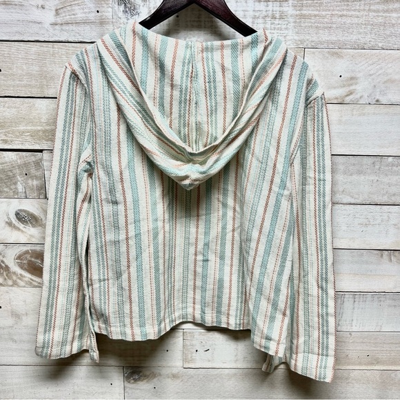 Roxy Sweater Top Cabo Trip Poncho‎ Womens Medium Stripe Hood Pockets - Picture 6 of 12